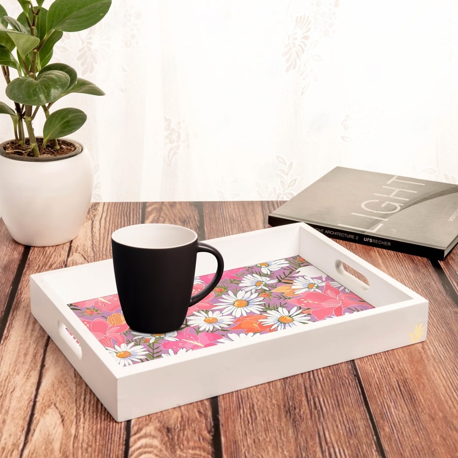 Camomile Serving Tray with Cutout Handles (Wood) 10" x 14"