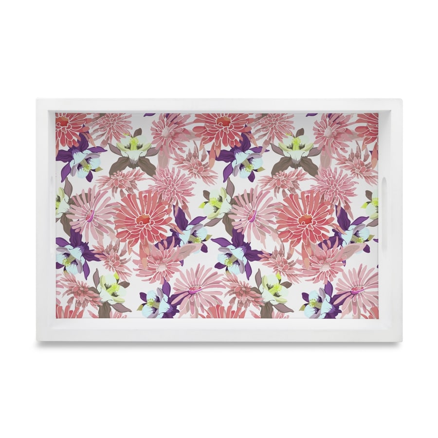 Pink Asters Serving Tray with Cutout Handles (Wood) 8" x 12"