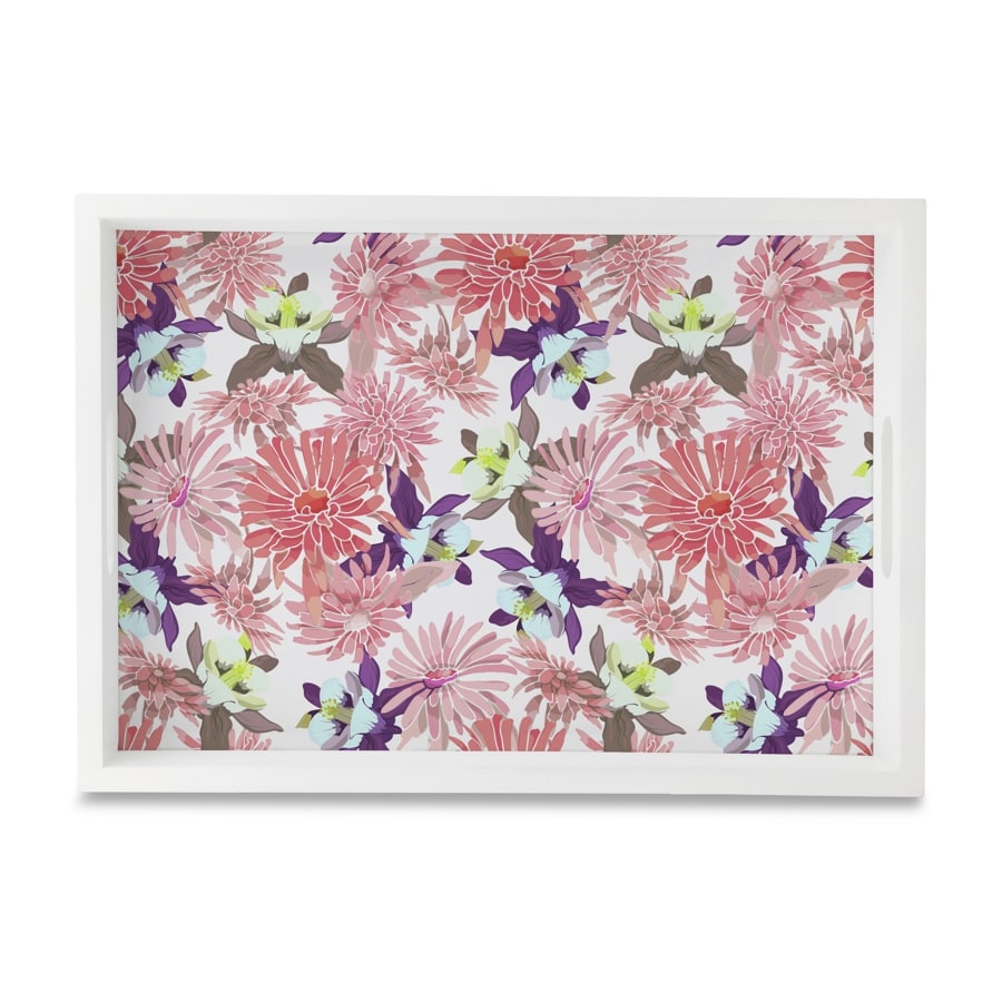 Pink Asters Serving Tray with Cutout Handles (Wood) 10" x 14"