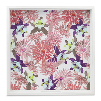 Pink Asters Serving Tray with Cutout Handles (Wood) 12" x 12"