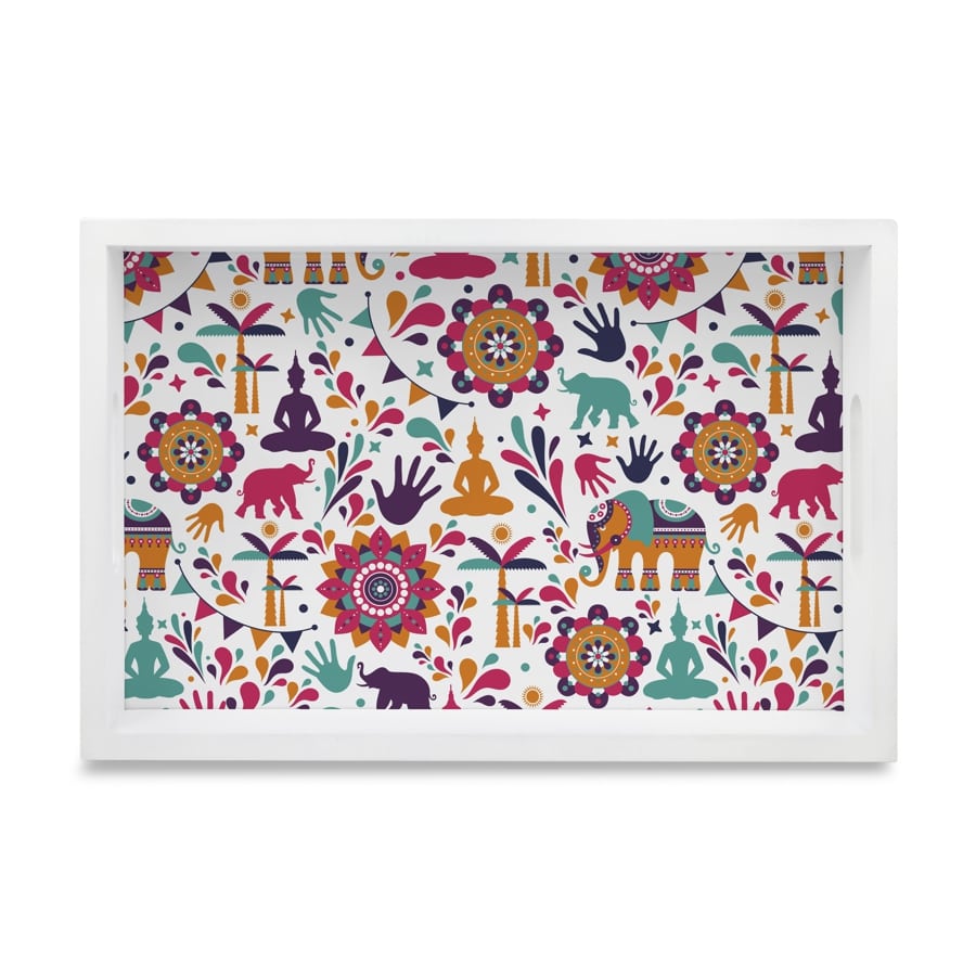 India Serving Tray with Cutout Handles (Wood) 8" x 12"