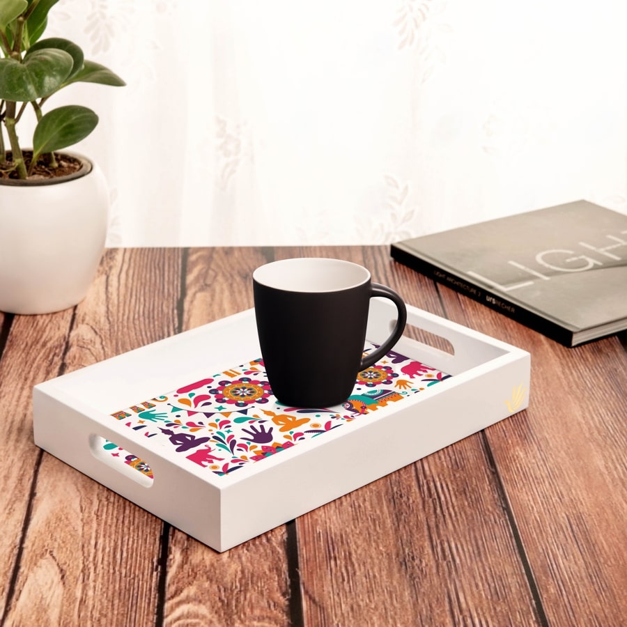 India Serving Tray with Cutout Handles (Wood) 8" x 12"