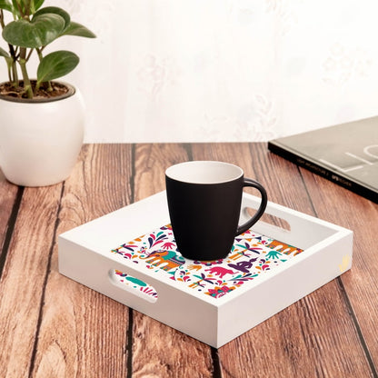 India Serving Tray with Cutout Handles (Wood) 9" x 9"