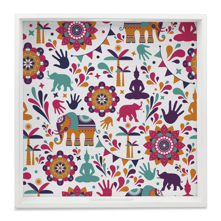 India Serving Tray with Cutout Handles (Wood) 12" x 12"