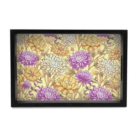 Maya Floral Serving Tray with Cutout Handles (Wood) 8" x 12"