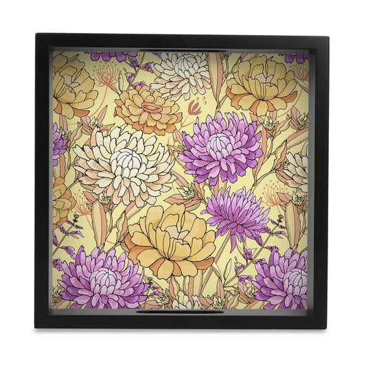 Maya Floral Serving Tray with Cutout Handles (Wood) 9" x 9"