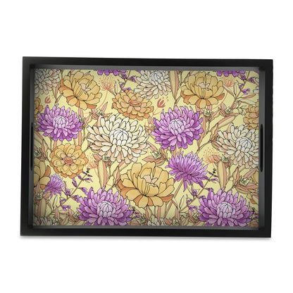 Maya Floral Serving Tray with Cutout Handles (Wood) 10" x 14"