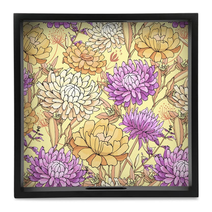 Maya Floral Serving Tray with Cutout Handles (Wood) 12" x 12"
