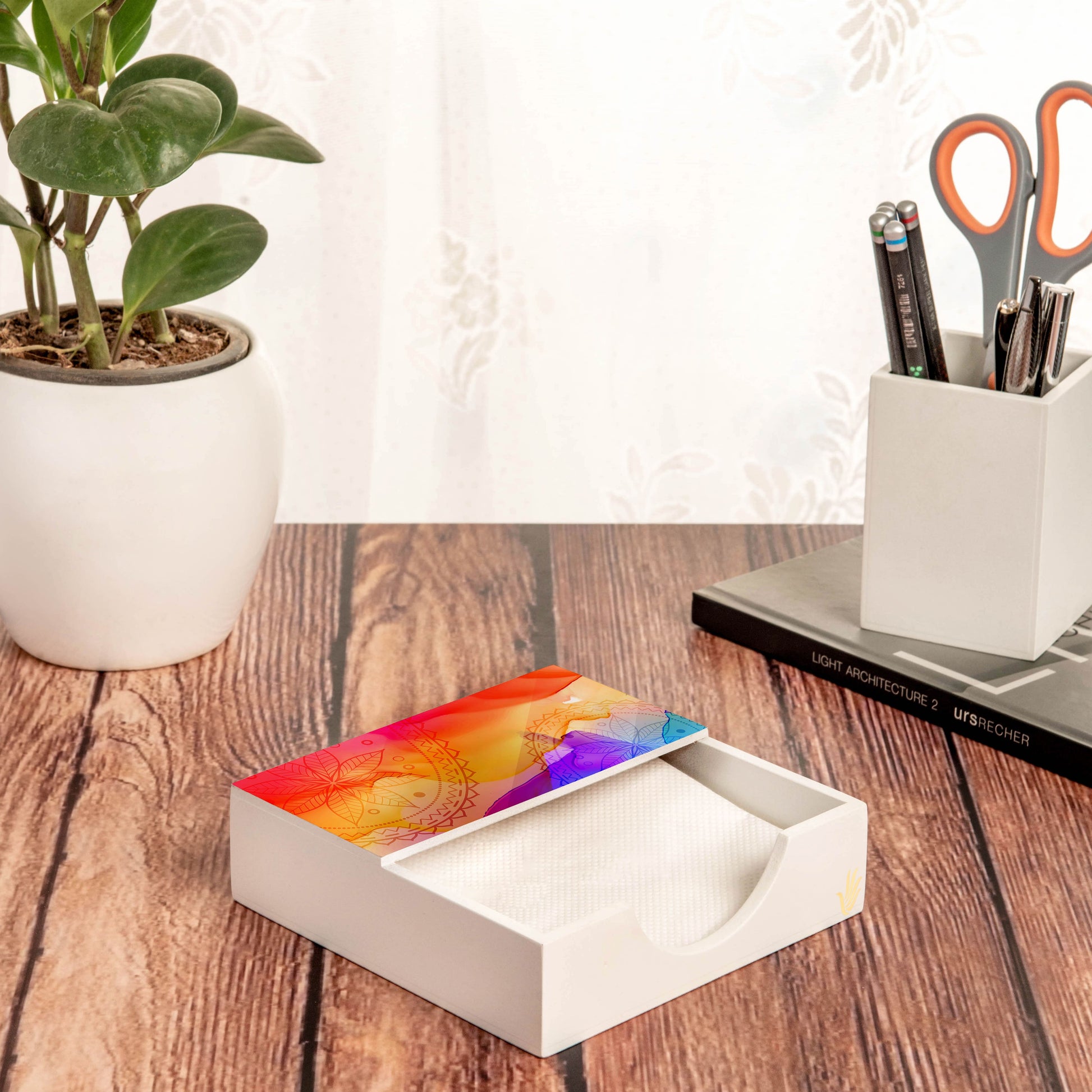 Multi Watercolour Tissue Holder 6" x 6" x 1.5" Ht. - Lifestyle Image