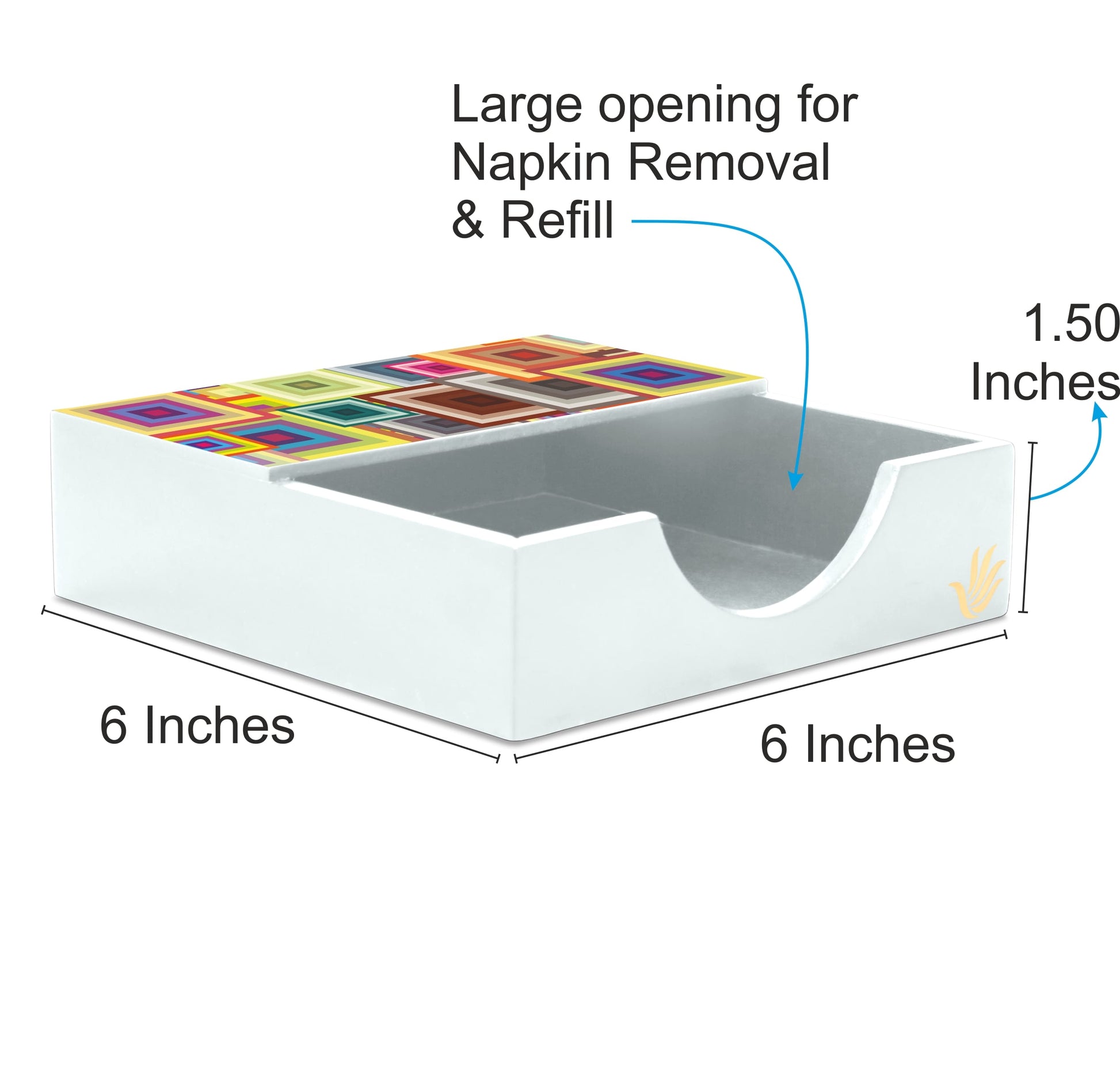 Colourful Squares Tissue Holder 6" x 6" x 1.5" Ht. - Dimension Image