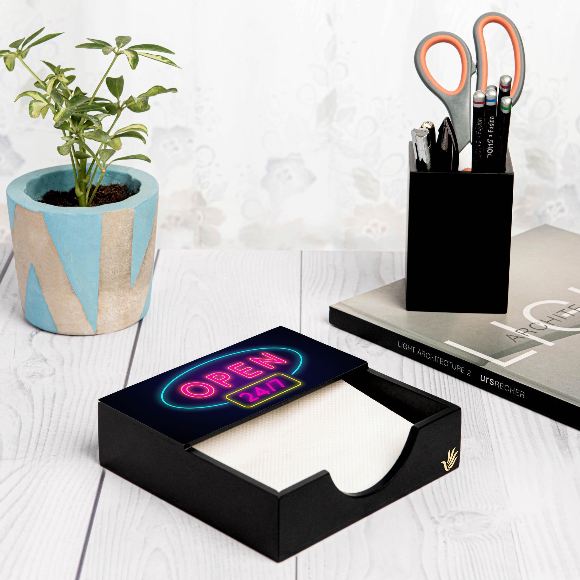 Neon Open 247 Tissue Holder 6" x 6" x 1.5" Ht. - Lifestyle Image