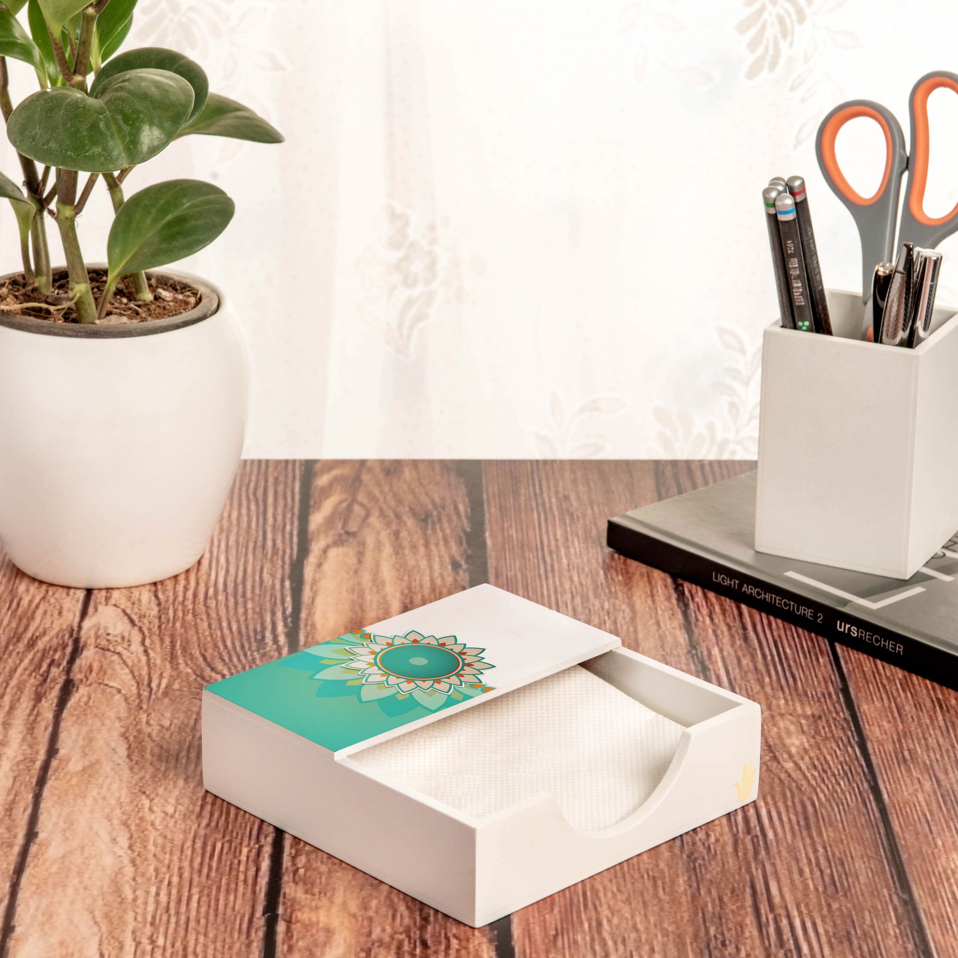 Rakhee Mint Tissue Holder 6" x 6" x 1.5" Ht. - Lifestyle Image