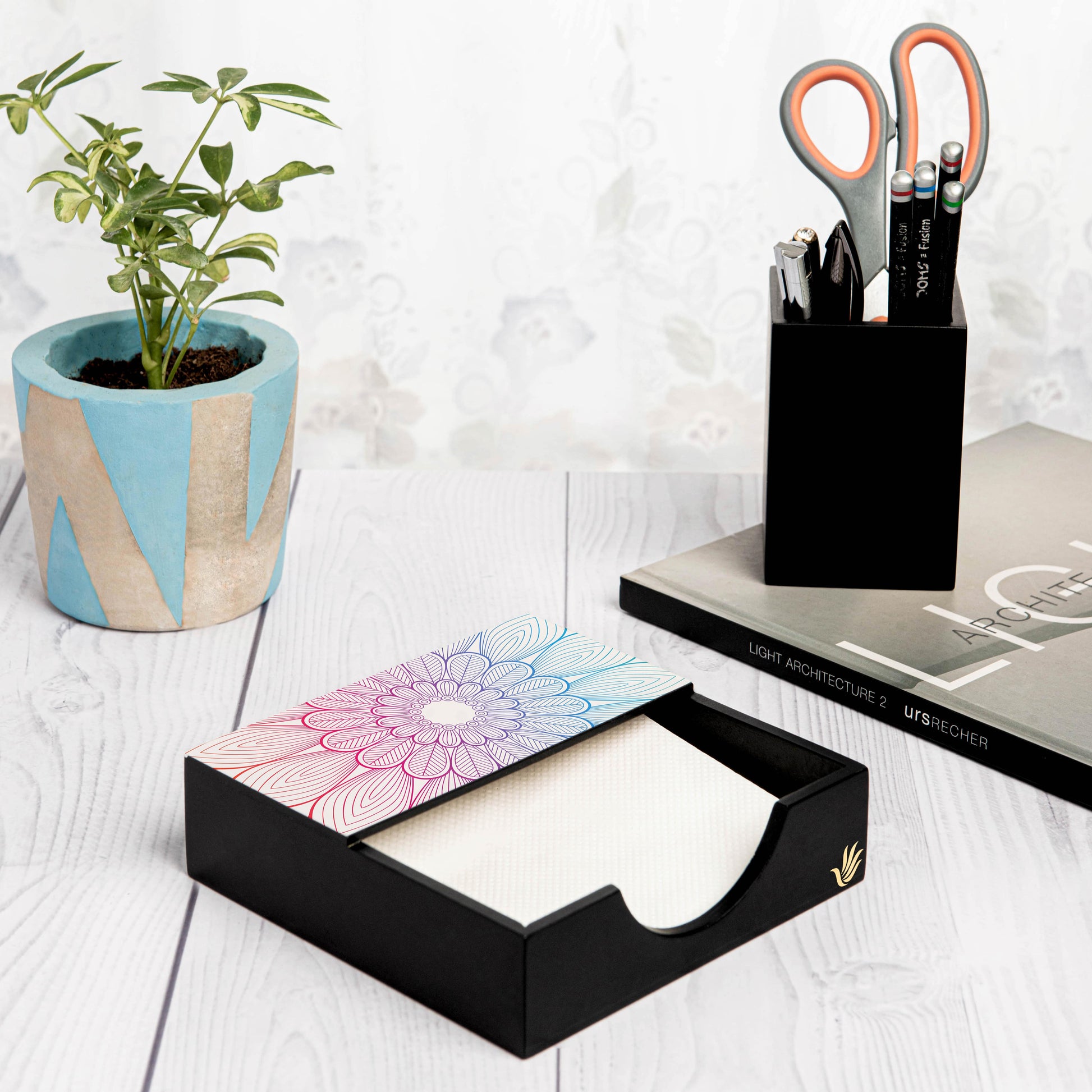 Boho Center Tissue Holder 6" x 6" x 1.5" Ht. - Lifestyle Image