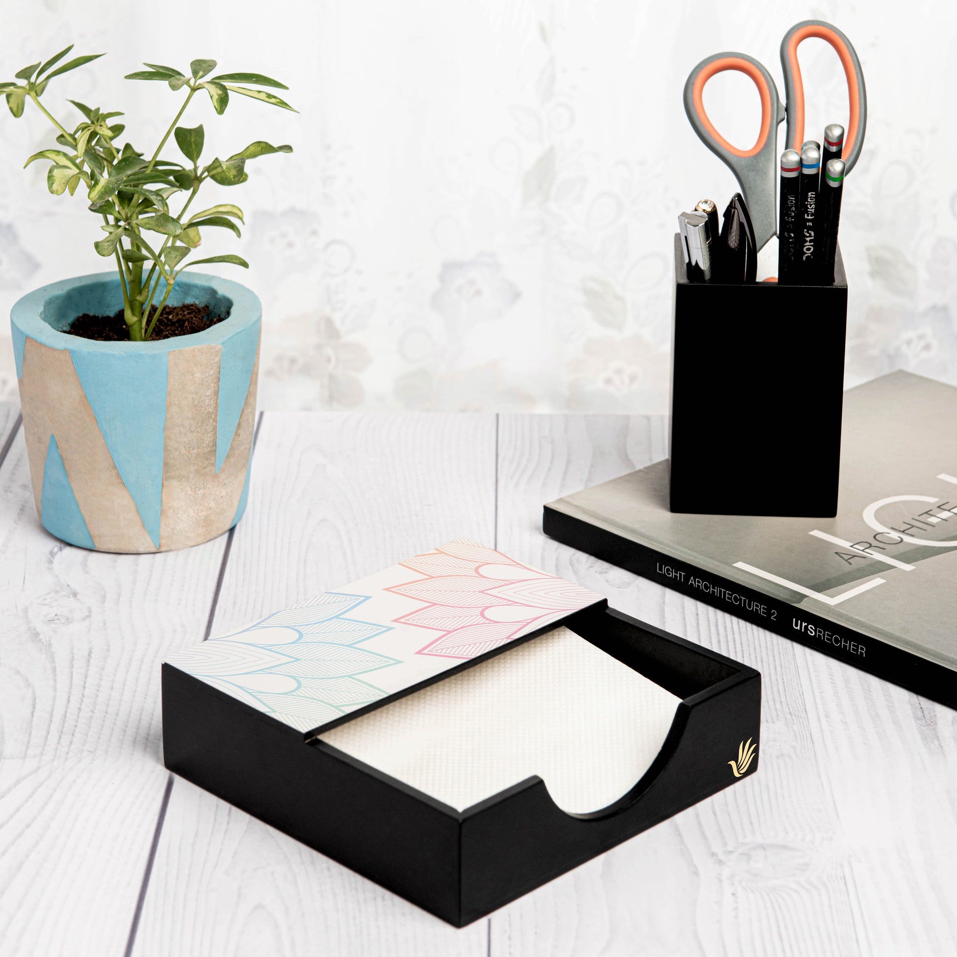 Boho Corner Tissue Holder 6" x 6" x 1.5" Ht. - Lifestyle Image