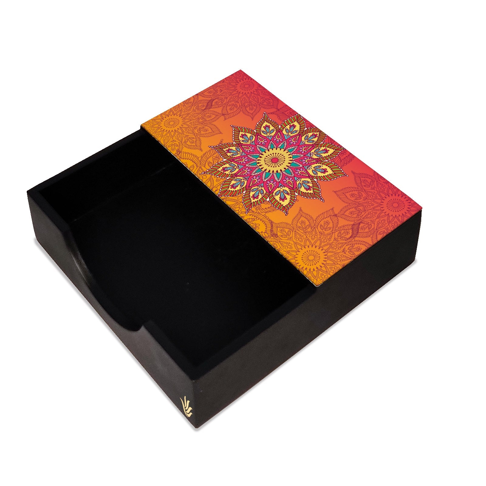 Orange Mandala Tissue Holder 6" x 6" x 1.5" Ht. - Main Image
