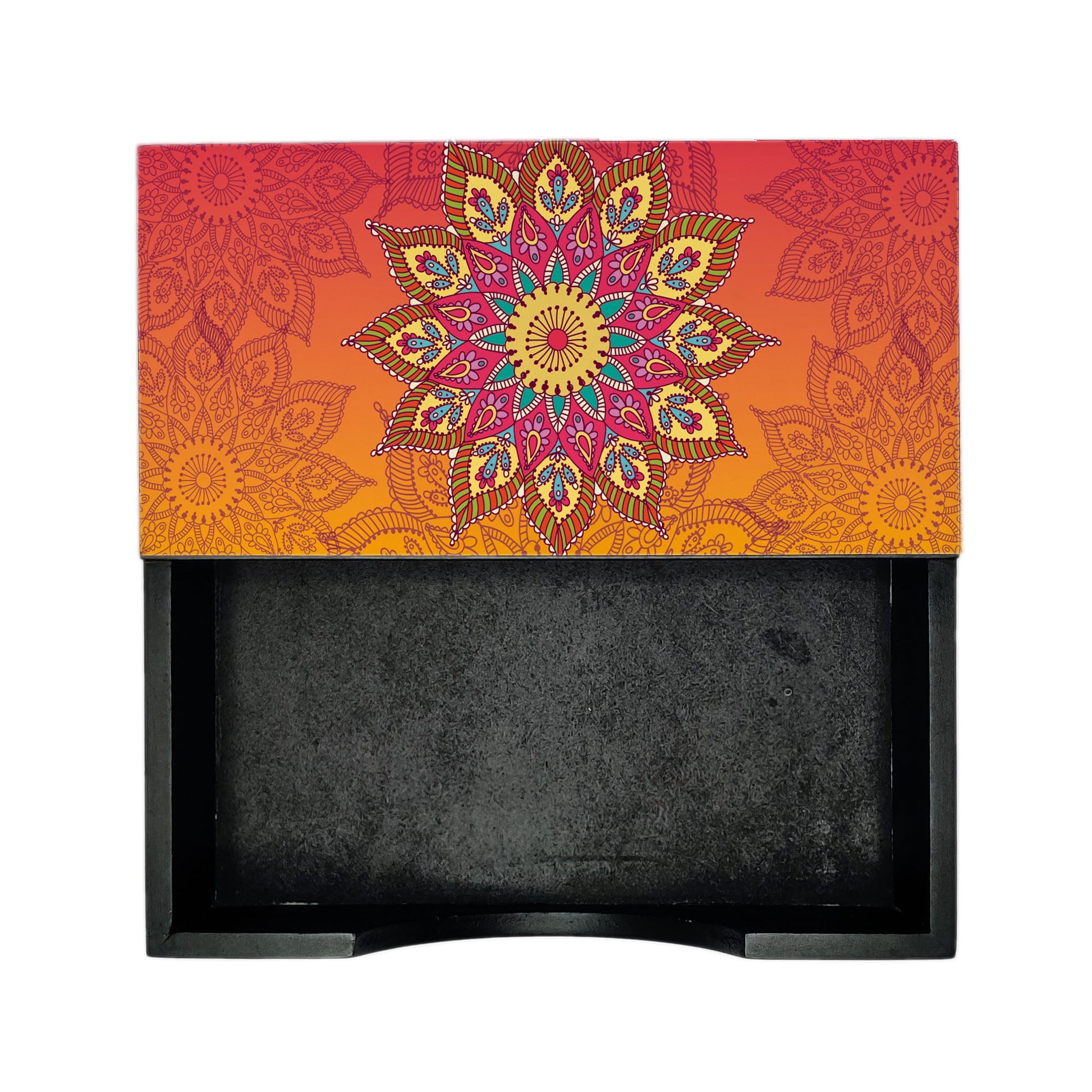 Orange Mandala Tissue Holder 6" x 6" x 1.5" Ht. - Design Image