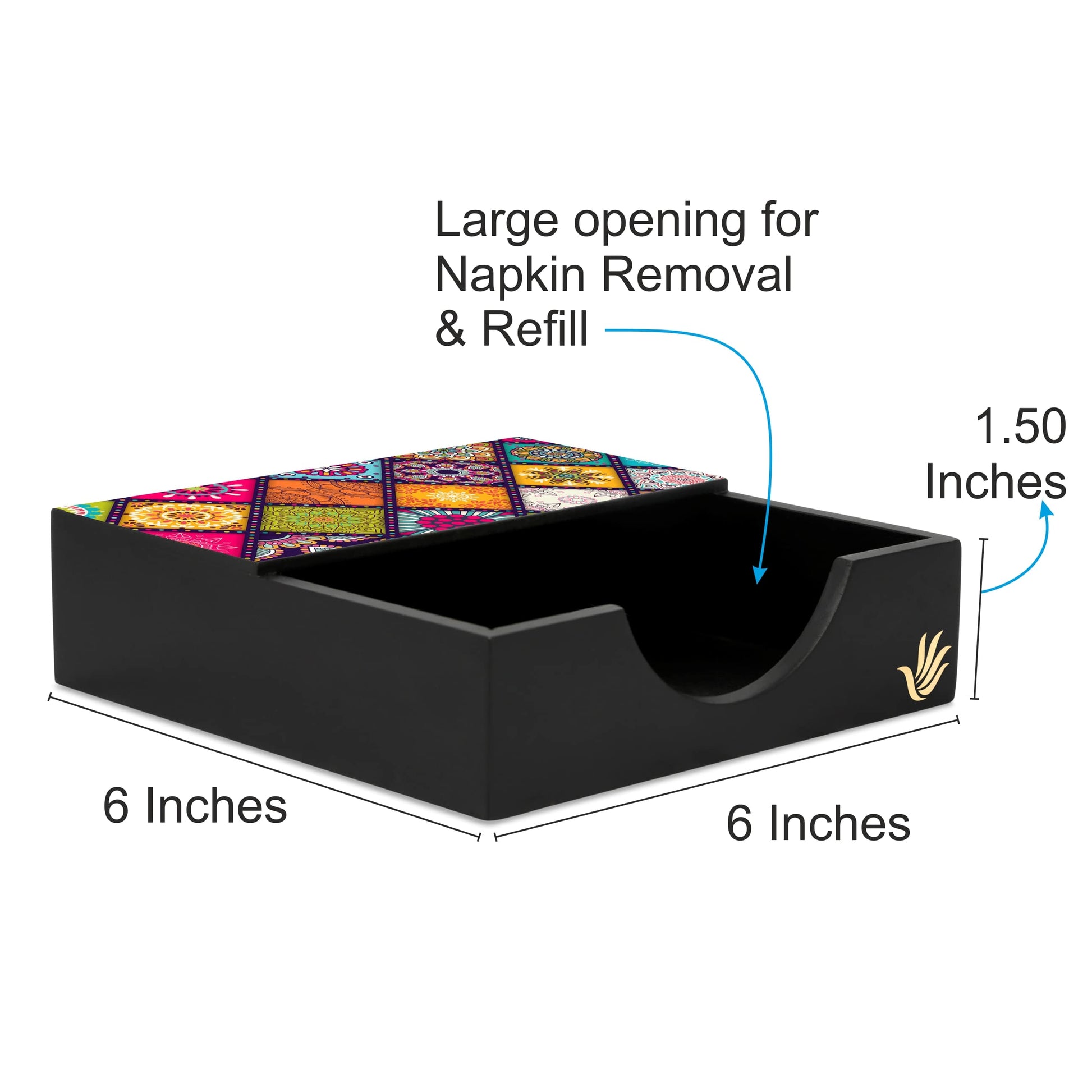 Multi Mandala Tissue Holder 6" x 6" x 1.5" Ht. - Dimension Image