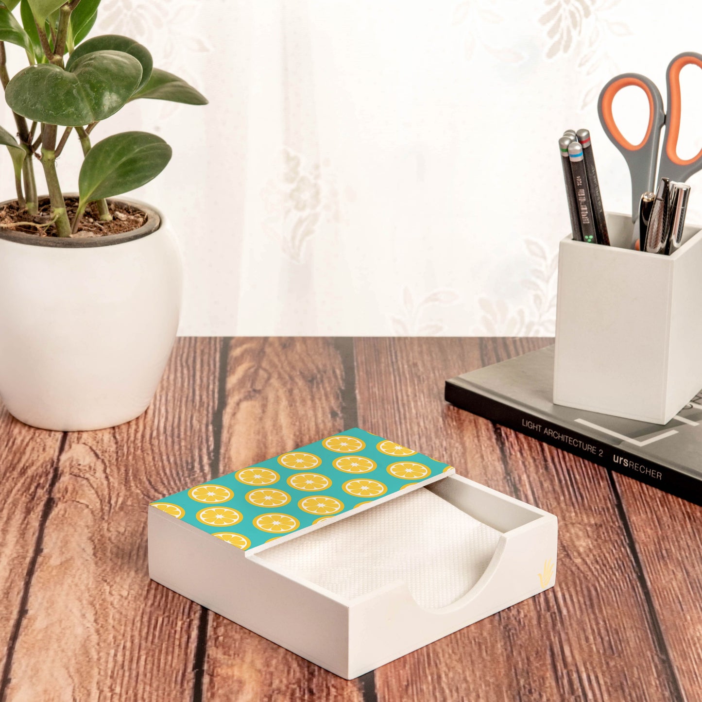 Lime Tissue Holder 6" x 6" x 1.5" Ht. - Lifestyle Image