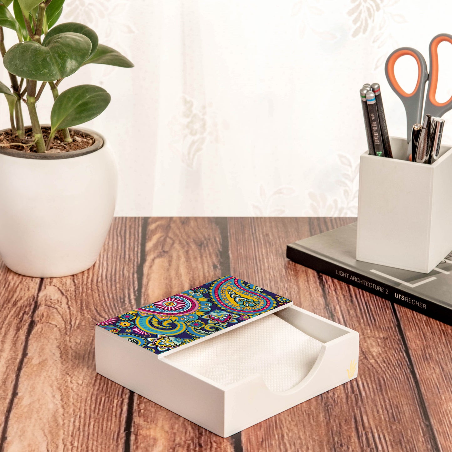 Blue Paisley Tissue Holder 6" x 6" x 1.5" Ht. - Lifestyle Image