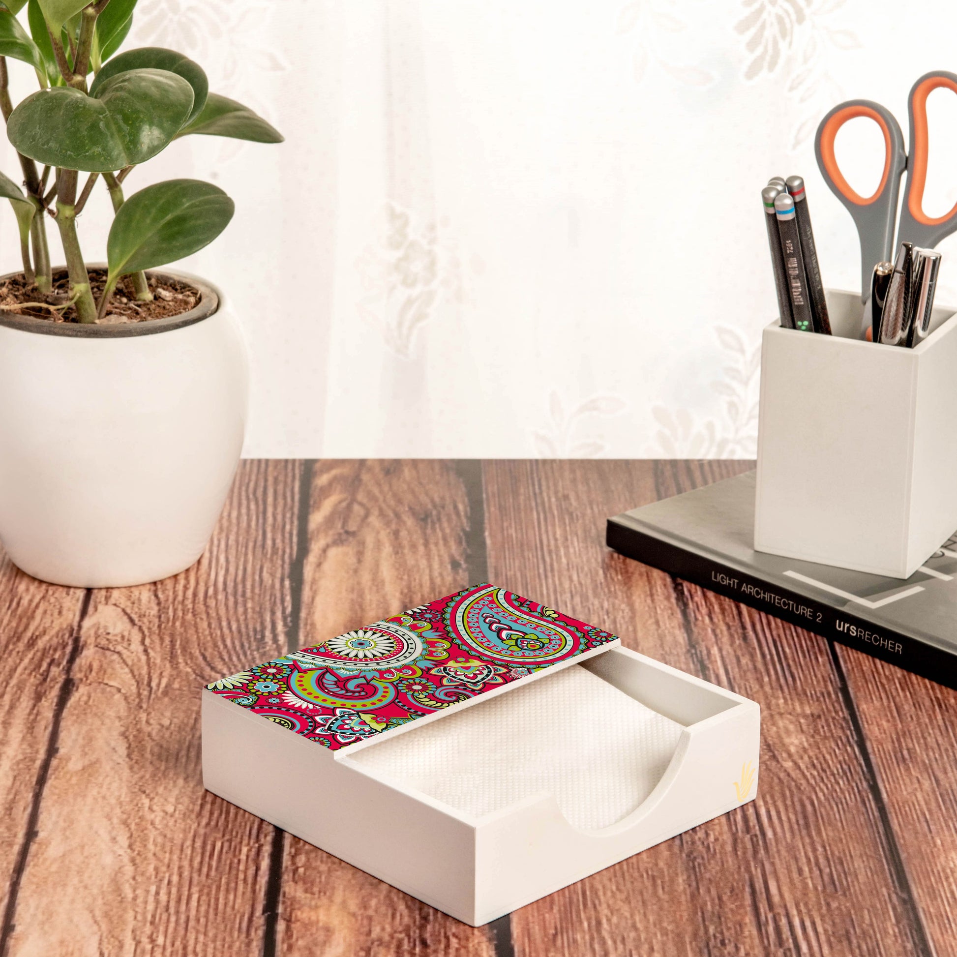 Pink Paisley Tissue Holder 6" x 6" x 1.5" Ht. - Lifestyle Image