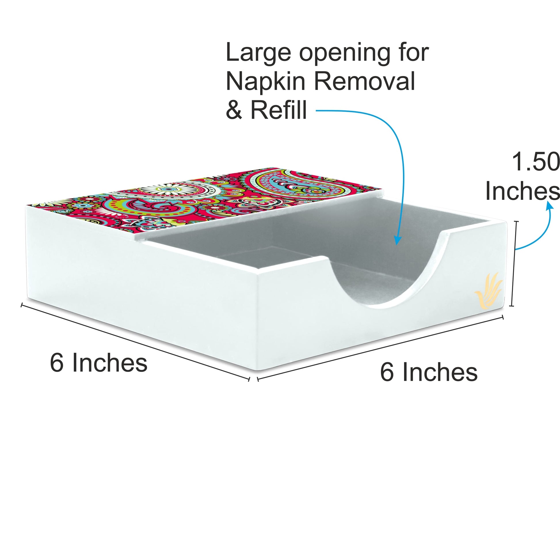 Pink Paisley Tissue Holder 6" x 6" x 1.5" Ht. - Dimension Image