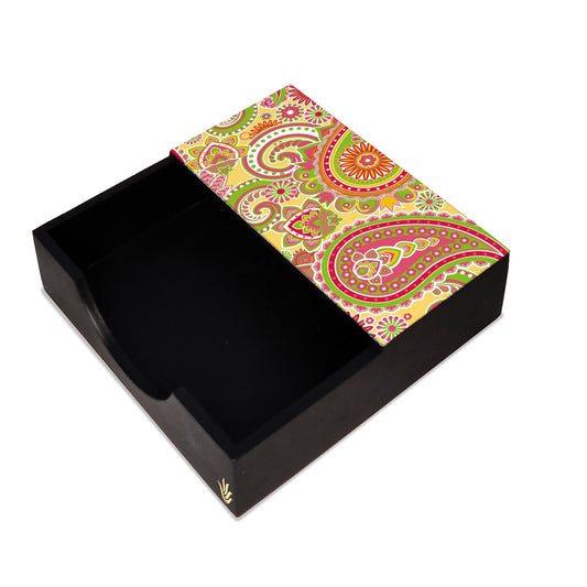 Yellow Paisley Tissue Holder 6" x 6" x 1.5" Ht. - Main Image