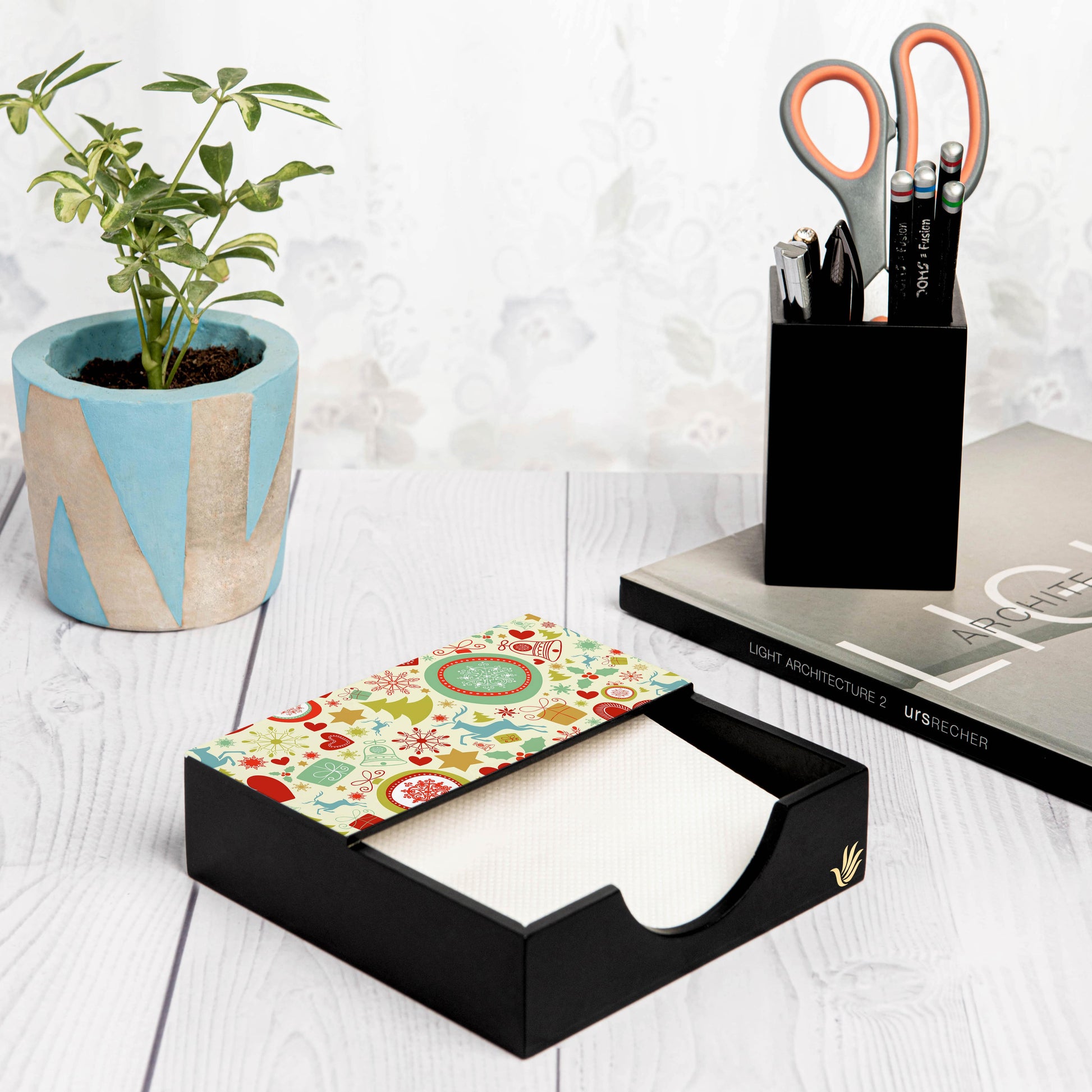 Xmas Allover3 Tissue Holder 6" x 6" x 1.5" Ht. - Lifestyle Image