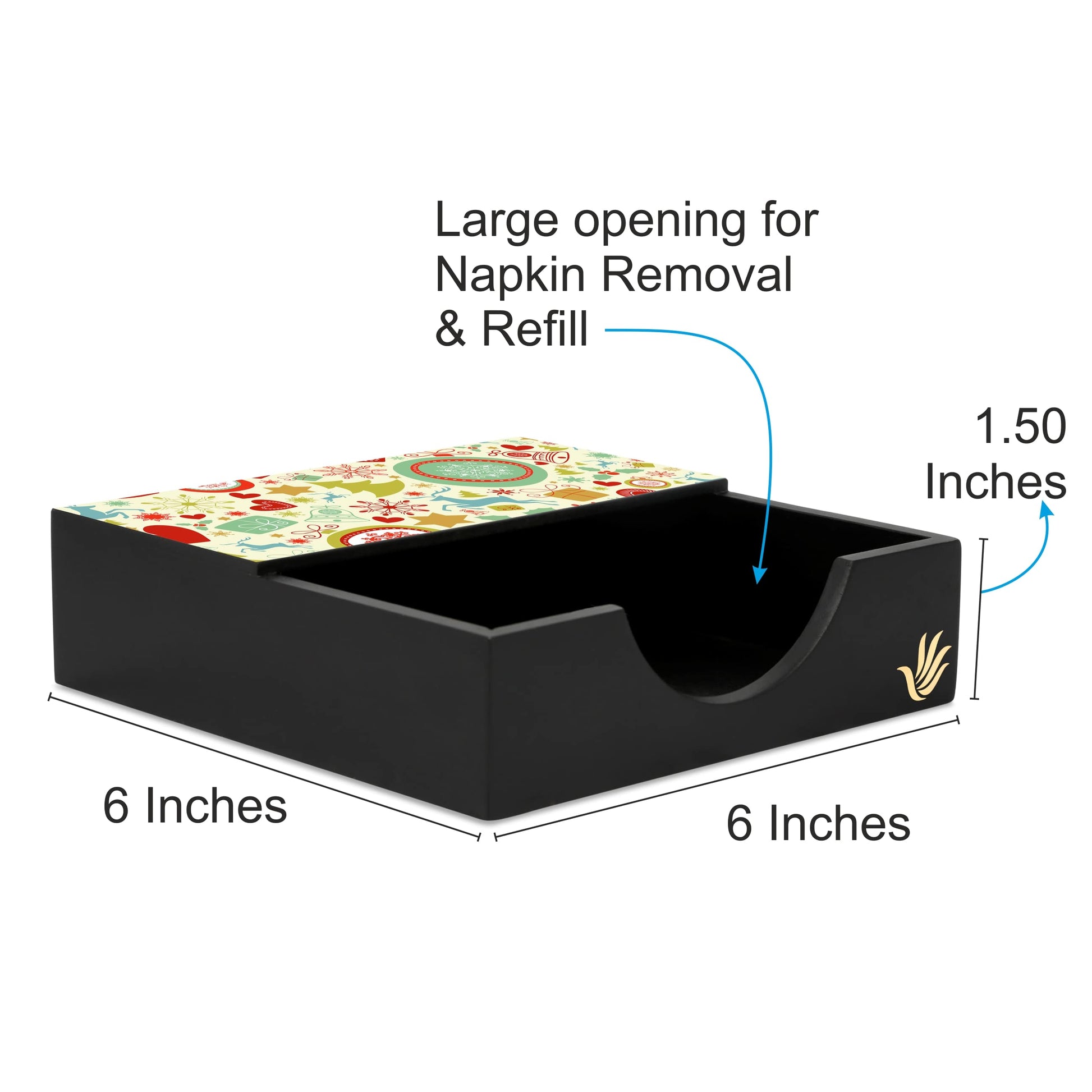 Xmas Allover3 Tissue Holder 6" x 6" x 1.5" Ht. - Dimension Image