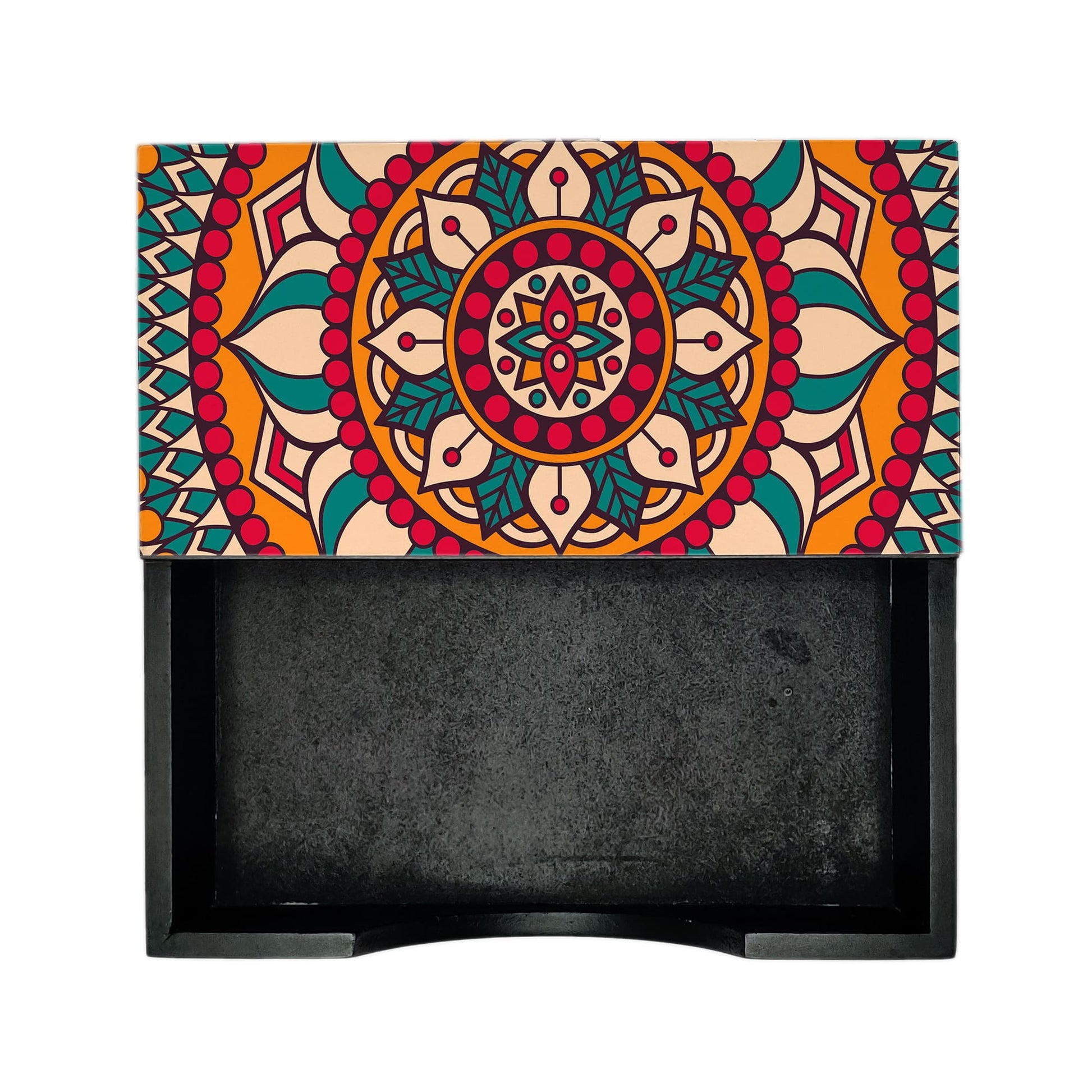 Red Mandala Tissue Holder 6" x 6" x 1.5" Ht. - Design Image