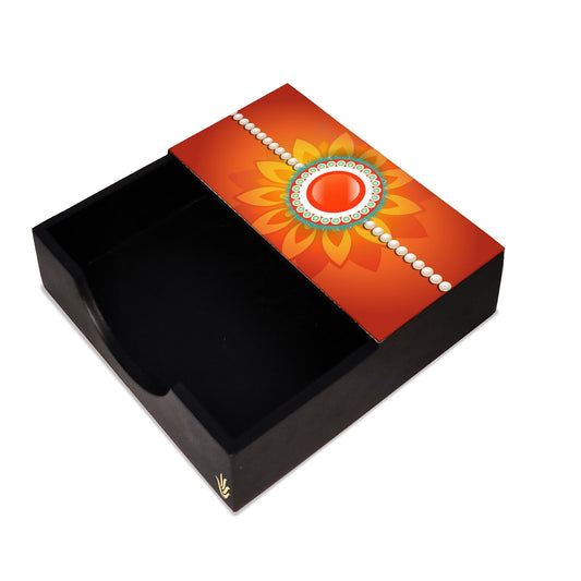 Rakhi Pearls Orange Tissue Holder 6" x 6" x 1.5" Ht. - Main Image