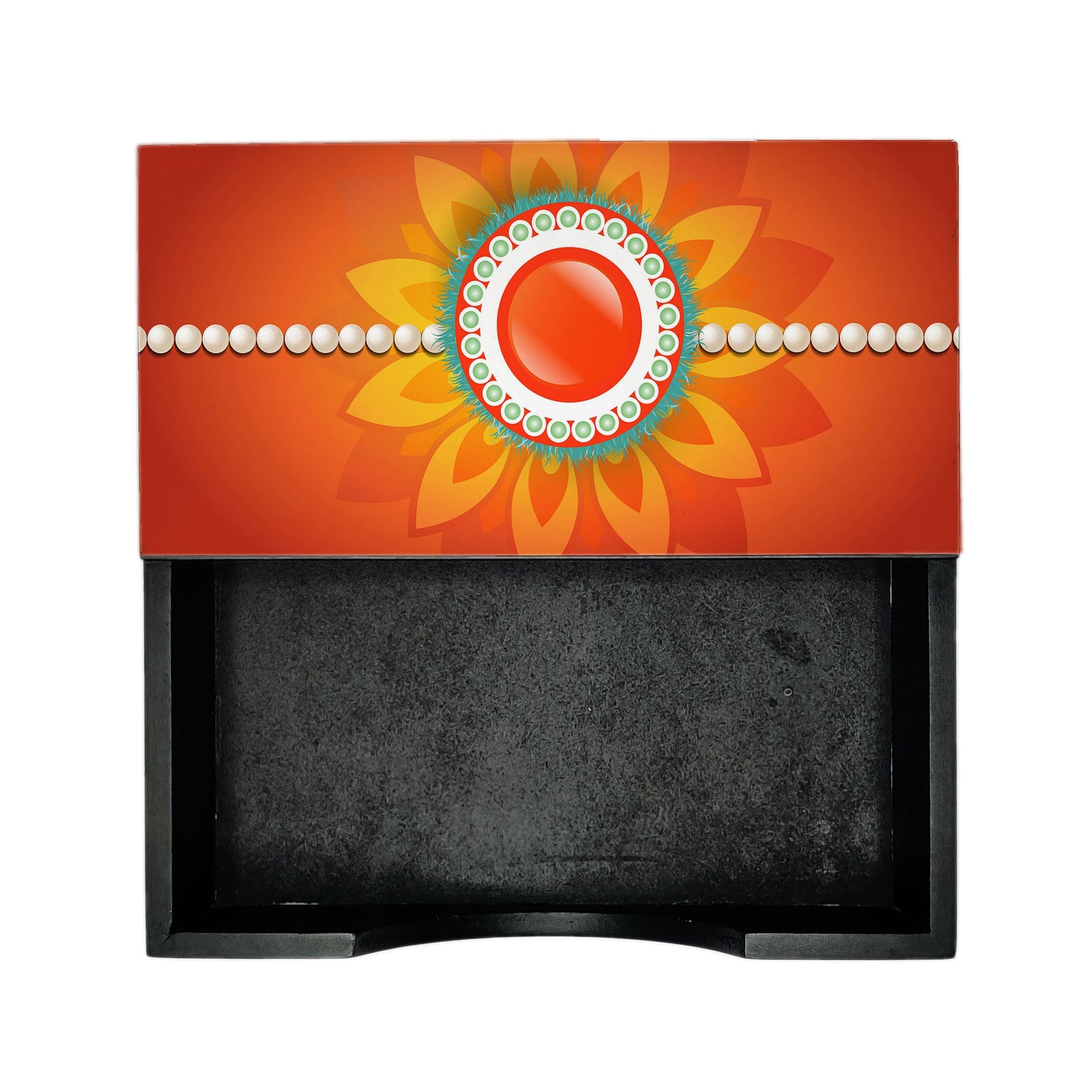 Rakhi Pearls Orange Tissue Holder 6" x 6" x 1.5" Ht. - Design Image