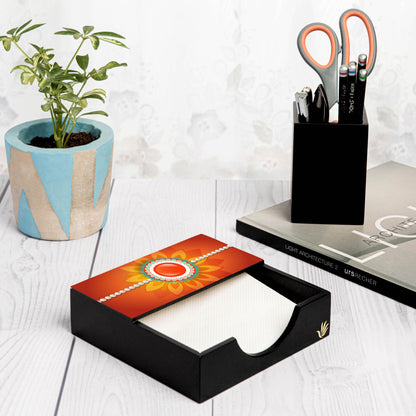 Rakhi Pearls Orange Tissue Holder 6" x 6" x 1.5" Ht. - Lifestyle Image