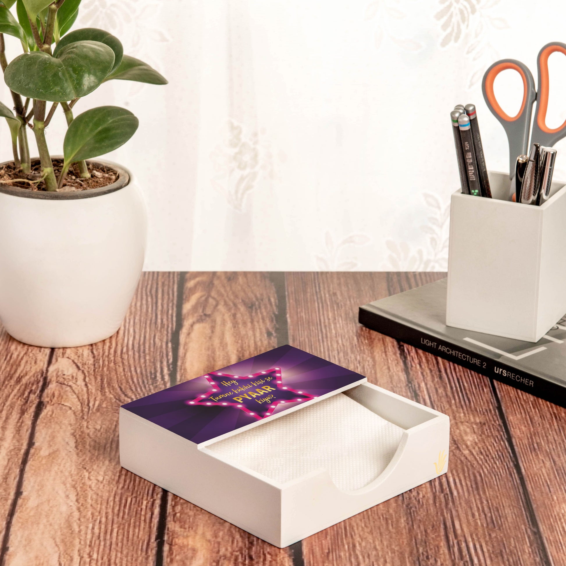 Bollywood Karz Tissue Holder 6" x 6" x 1.5" Ht. - Lifestyle Image