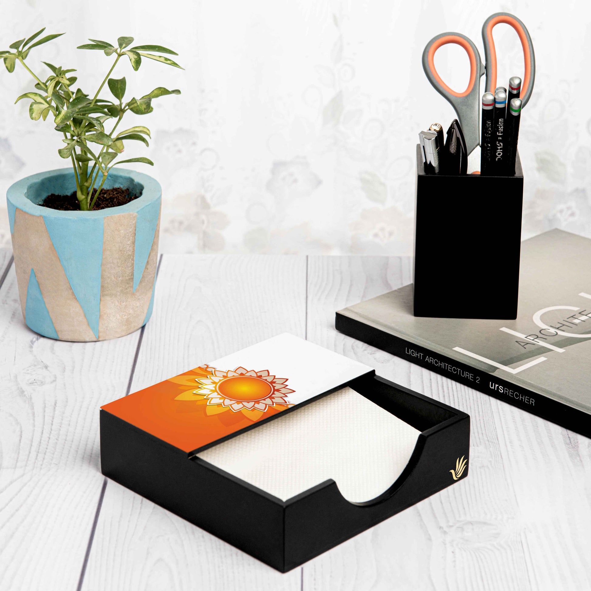 Rakhee Orange Tissue Holder 6" x 6" x 1.5" Ht. - Lifestyle Image