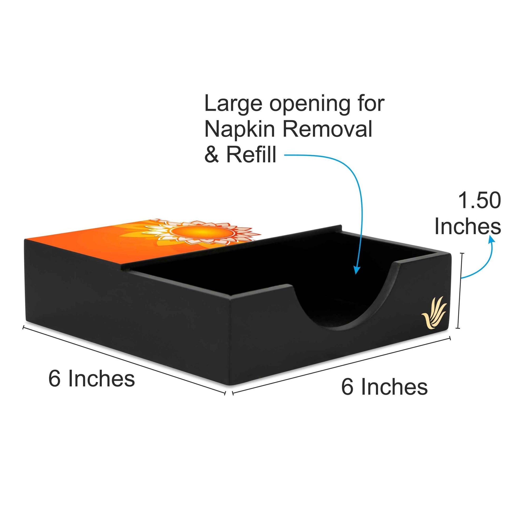 Rakhee Orange Tissue Holder 6" x 6" x 1.5" Ht. - Dimension Image