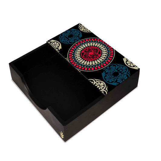 Black Mandala Tissue Holder 6" x 6" x 1.5" Ht. - Main Image