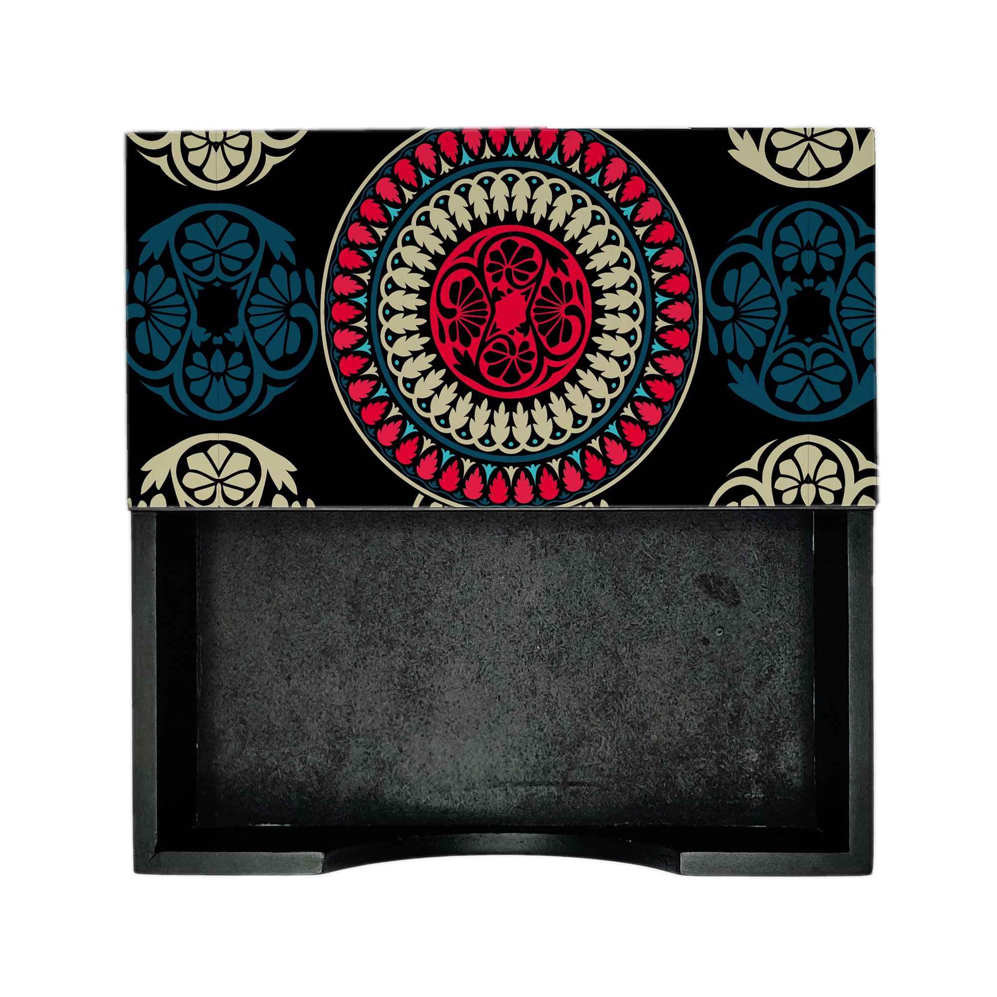 Black Mandala Tissue Holder 6" x 6" x 1.5" Ht. - Design Image