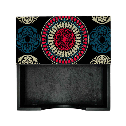 Black Mandala Tissue Holder 6" x 6" x 1.5" Ht. - Design Image