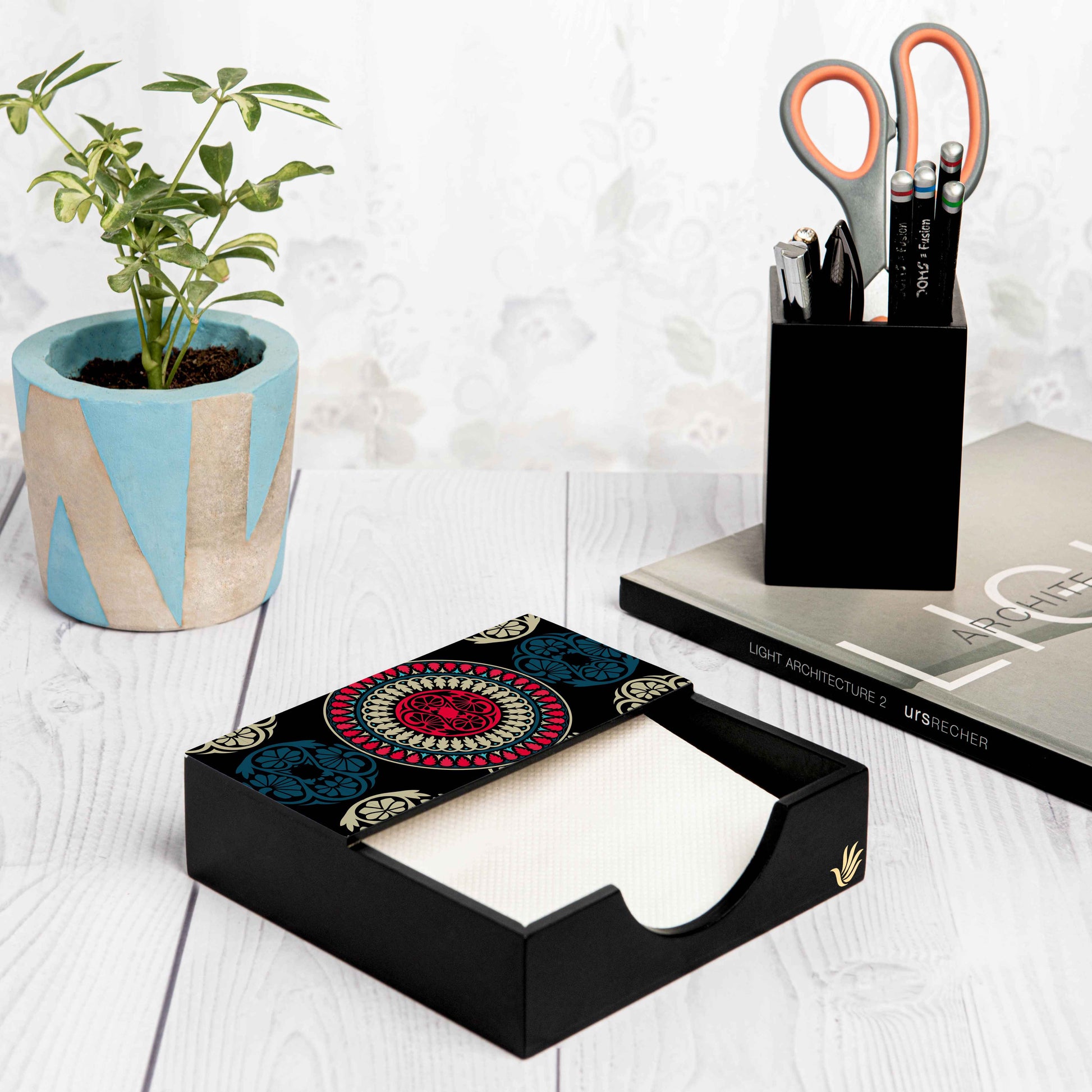 Black Mandala Tissue Holder 6" x 6" x 1.5" Ht. - LIfestyle Image