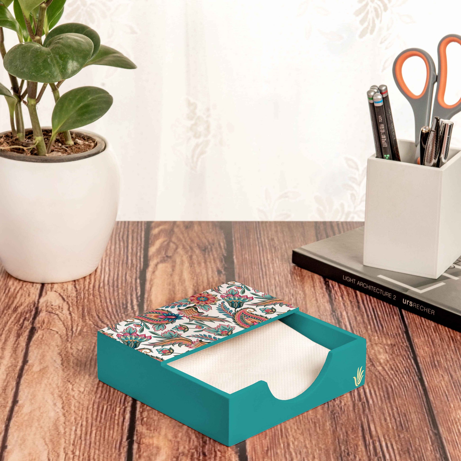Oriental Paisley White Tissue Holder 6" x 6" x 1.5" Ht. - Lifestyle Image