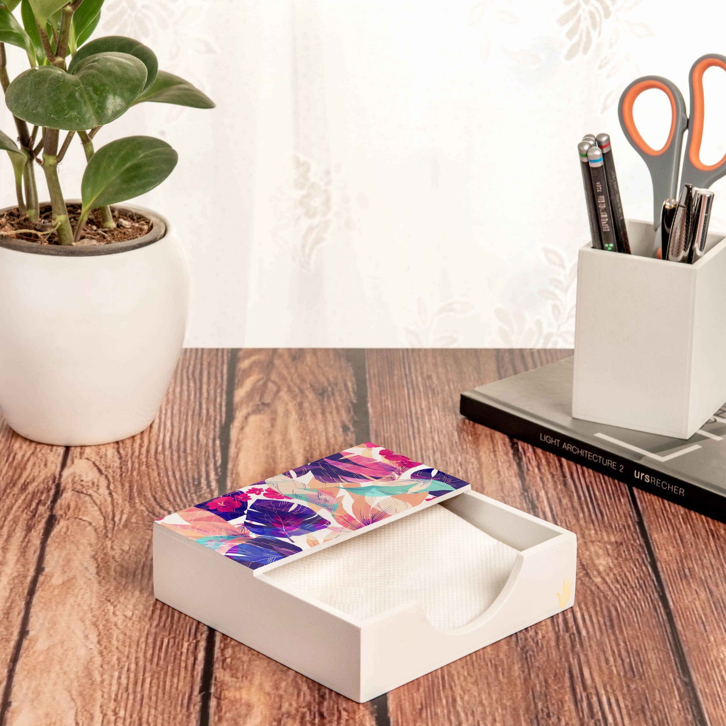 Floral Hibiscus Tissue Holder 6" x 6" x 1.5" Ht. - Lifestyle Image