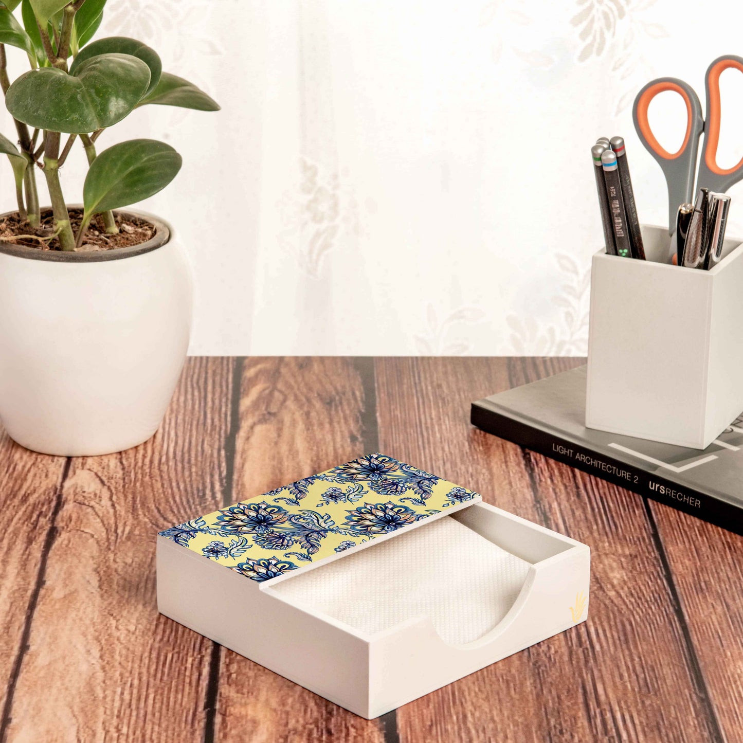Batik Blue Tissue Holder 6" x 6" x 1.5" Ht. - Lifestyle Image
