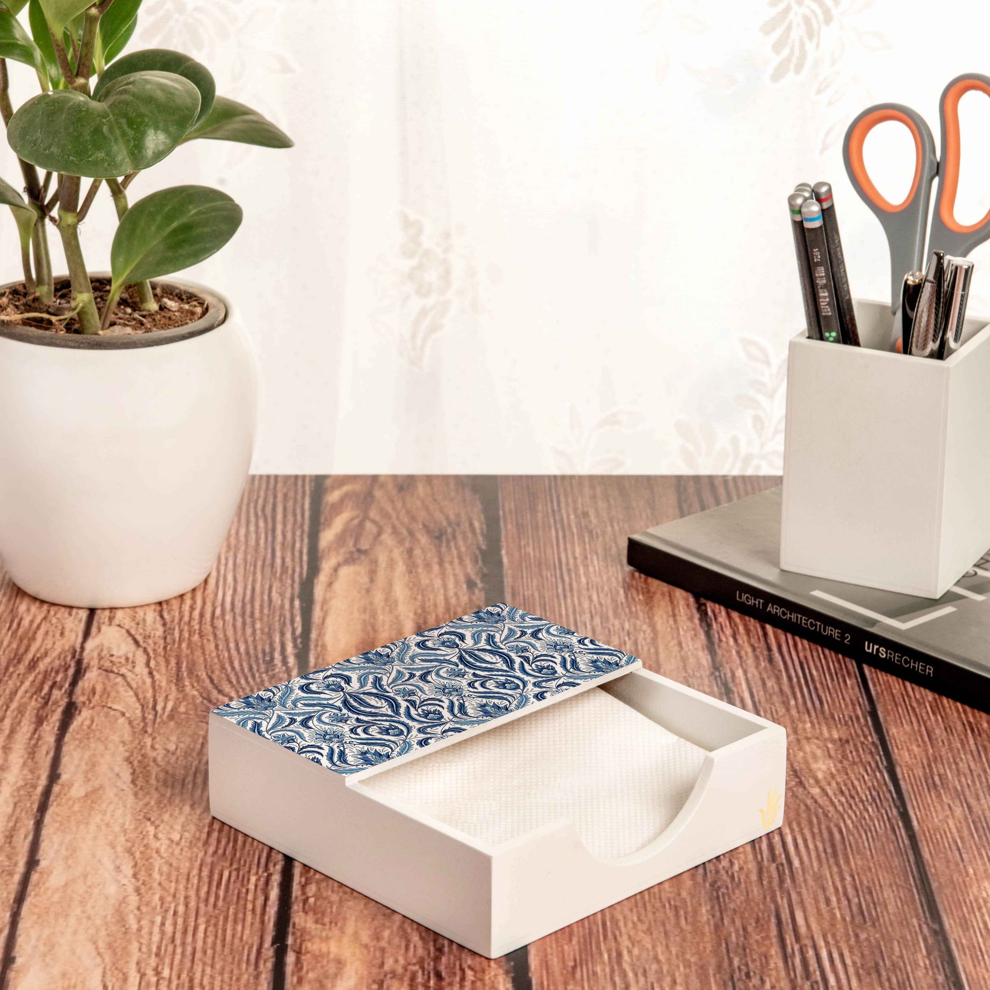 Liena Blue Tissue Holder 6" x 6" x 1.5" Ht. - Lifestyle Image