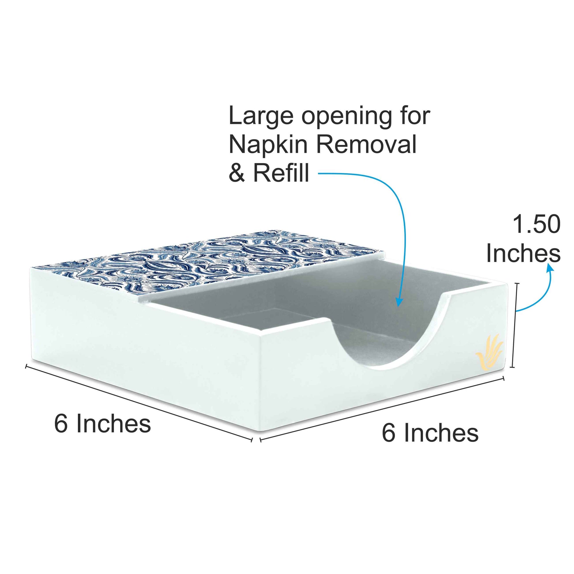 Liena Blue Tissue Holder 6" x 6" x 1.5" Ht. - Dimension Image