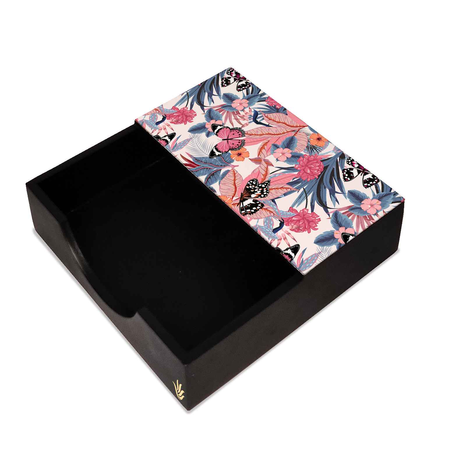 Grey Pink Butterflies Tissue Holder 6" x 6" x 1.5" Ht. - Main Image