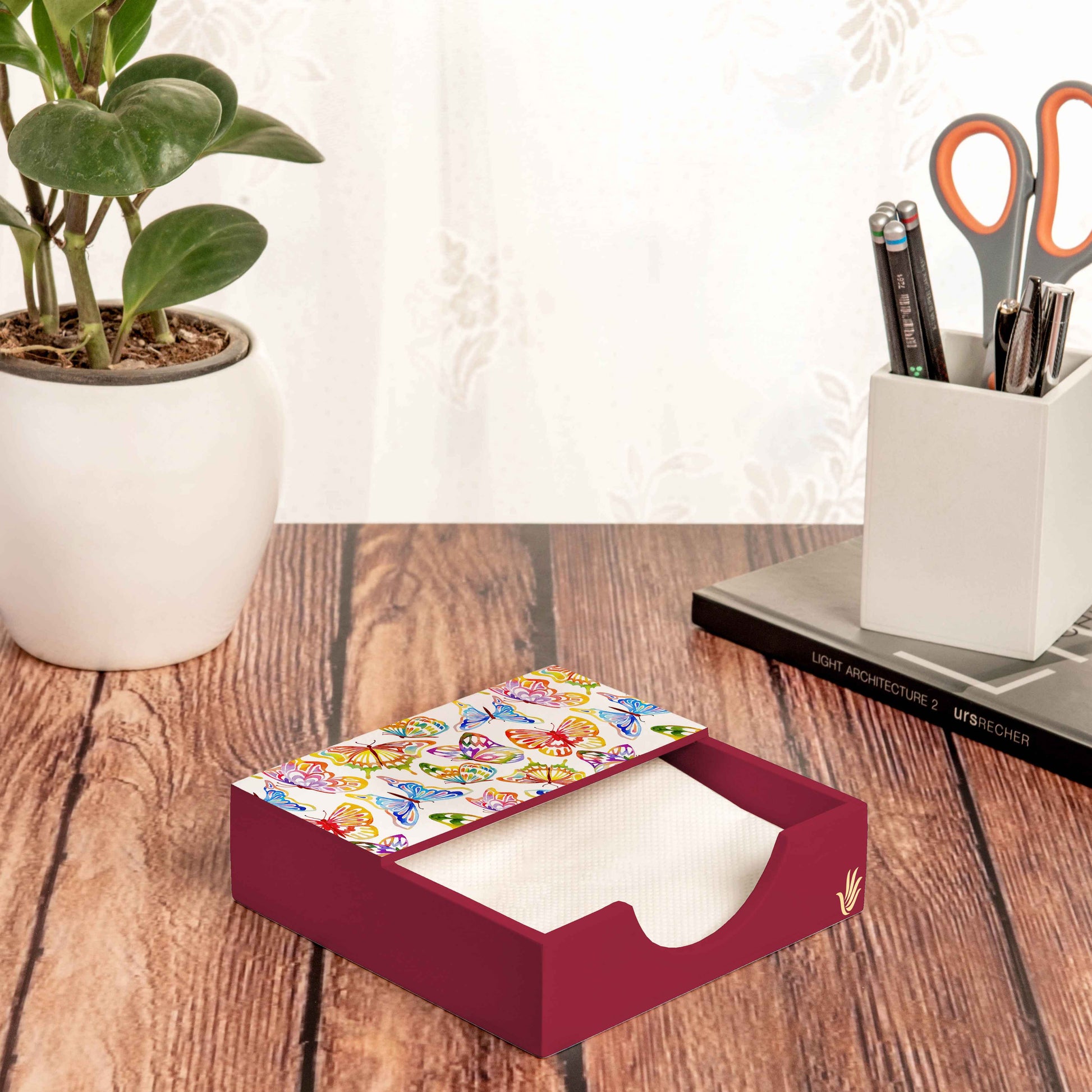 Watercolour Butterflies R Tissue Holder 6" x 6" x 1.5" Ht. - Lifestyle Image