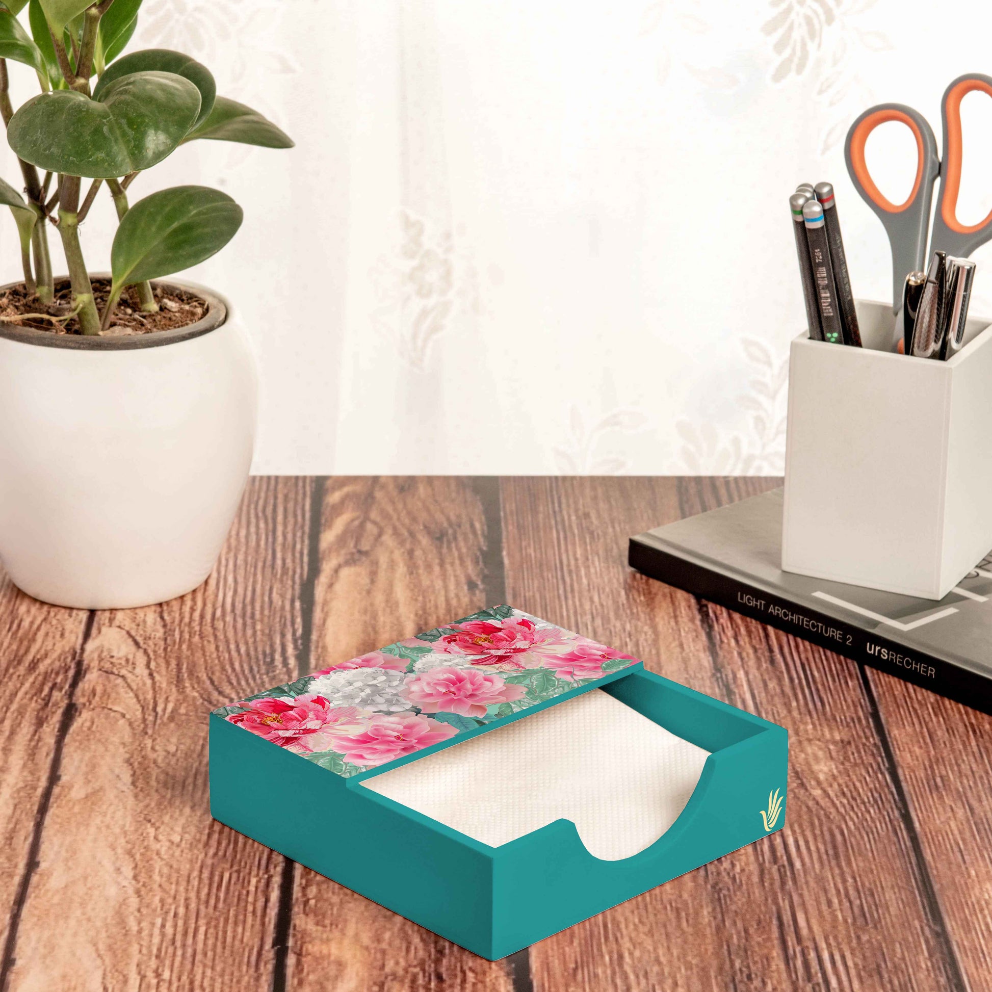 Red Chrysanthemums T Tissue Holder 6" x 6" x 1.5" Ht. - Lifestyle Image