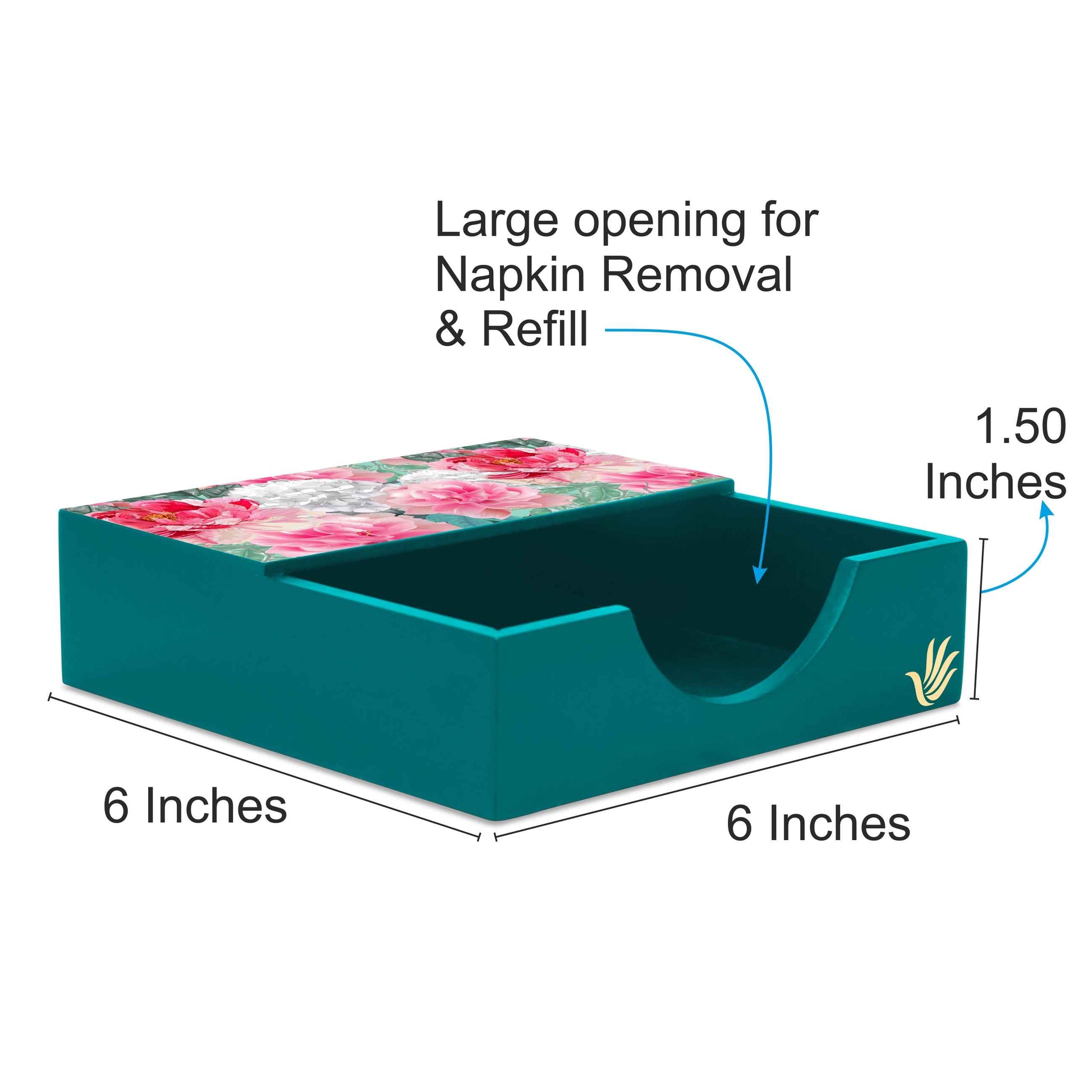 Red Chrysanthemums T Tissue Holder 6" x 6" x 1.5" Ht. - Dimension Image