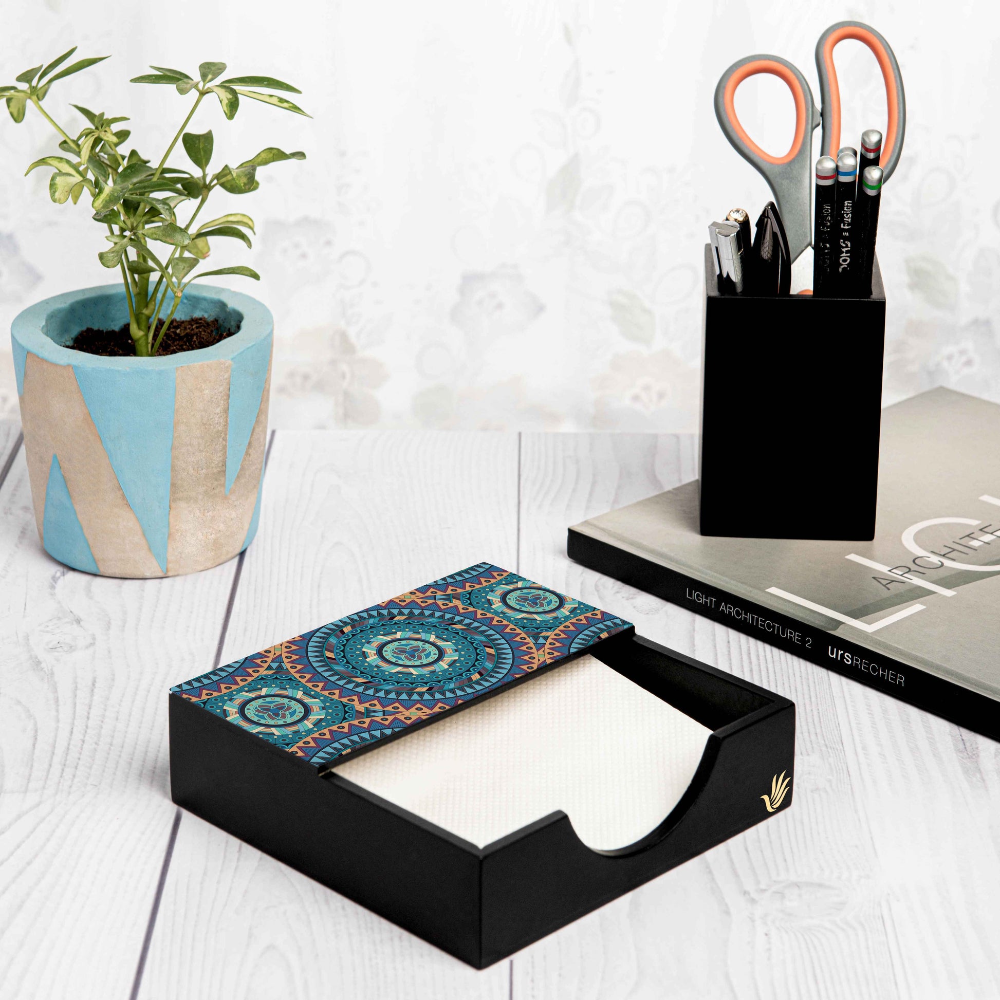 Blue Mandala Tissue Holder 6" x 6" x 1.5" Ht. - Lifestyle Image