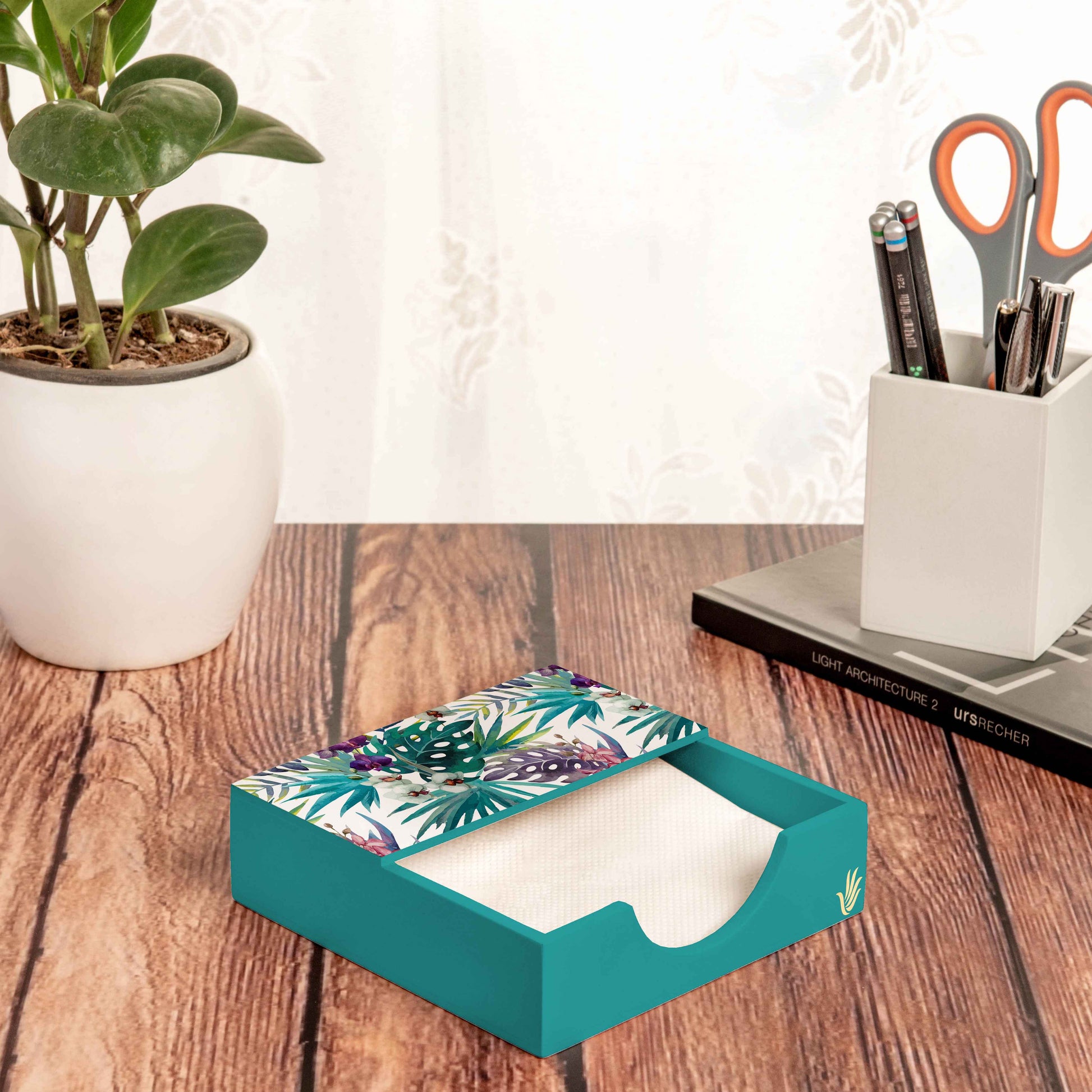 Tropical Palms Tissue Holder 6" x 6" x 1.5" Ht. -Lifestyle Image